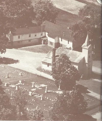 Aerial of exterior, 1954? Source: The Story of Ten Years - St. Pius X Church 1954-1964