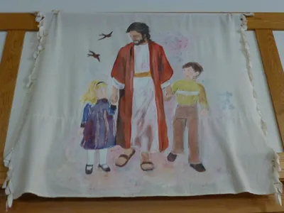 Banner above side entrance.