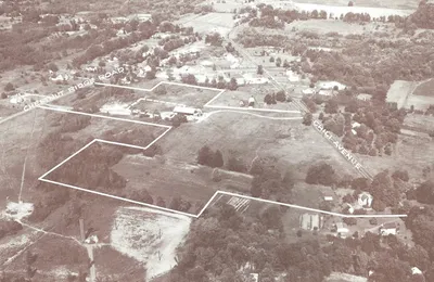 Aerial photograph of the campus, late 1950s. Source: The Story of Ten Years - St. Pius X Church 1954-1964