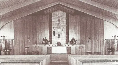 Interior of first church. Source: The Story of Ten Years - St. Pius X Church 1954-1964