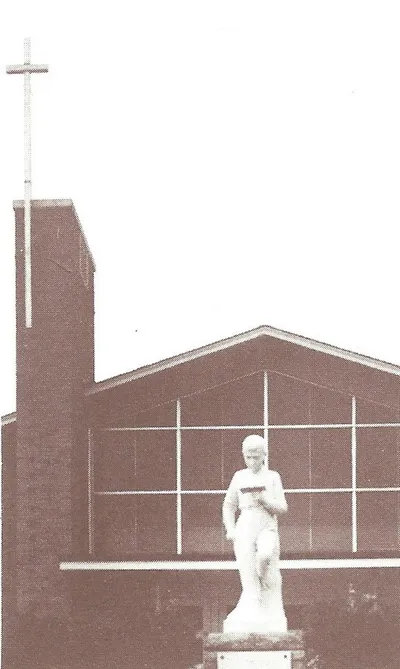 Front of first church. Source: The Story of Ten Years - St. Pius X Church 1954-1964