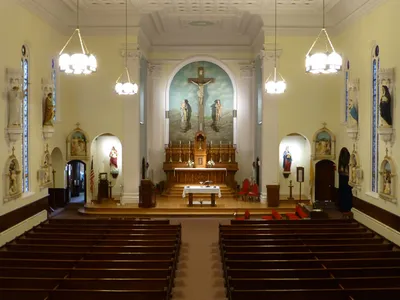 Interior seen from choir loft.
