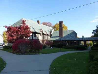 Rectory and covered hallway leading to church.