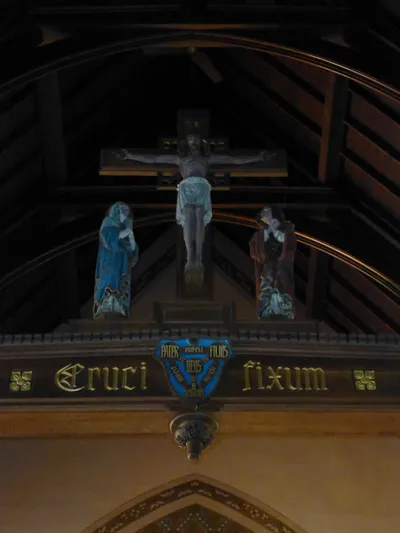 Crucifix atop sanctuary.