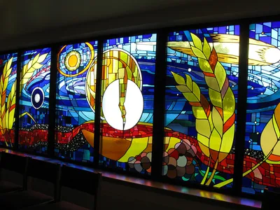 Stained glass (site of former front entrance).