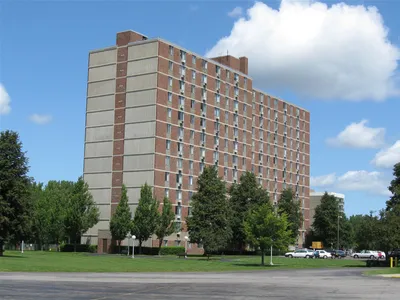 One of the Dunn Tower senior apartments behind the campus.