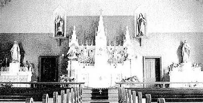 Redesigned sanctuary, 1940s-1950s? Source: One Hundred Years in God's Service (parish history)