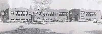 Exterior of original church/school in 1950s. Source: St. Thomas the Apostle parish history