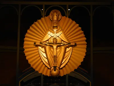 Large sculpted relief of the trinity.