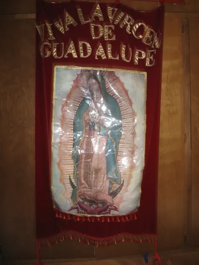 Our Lady of Guadelupe banner.