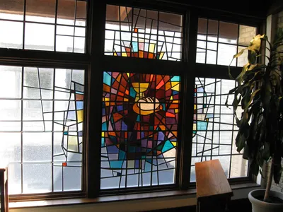 Stained glass in chapel.